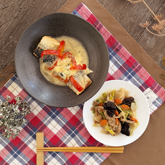 鯖味噌チーズと豚黒コショウの旨味プレート