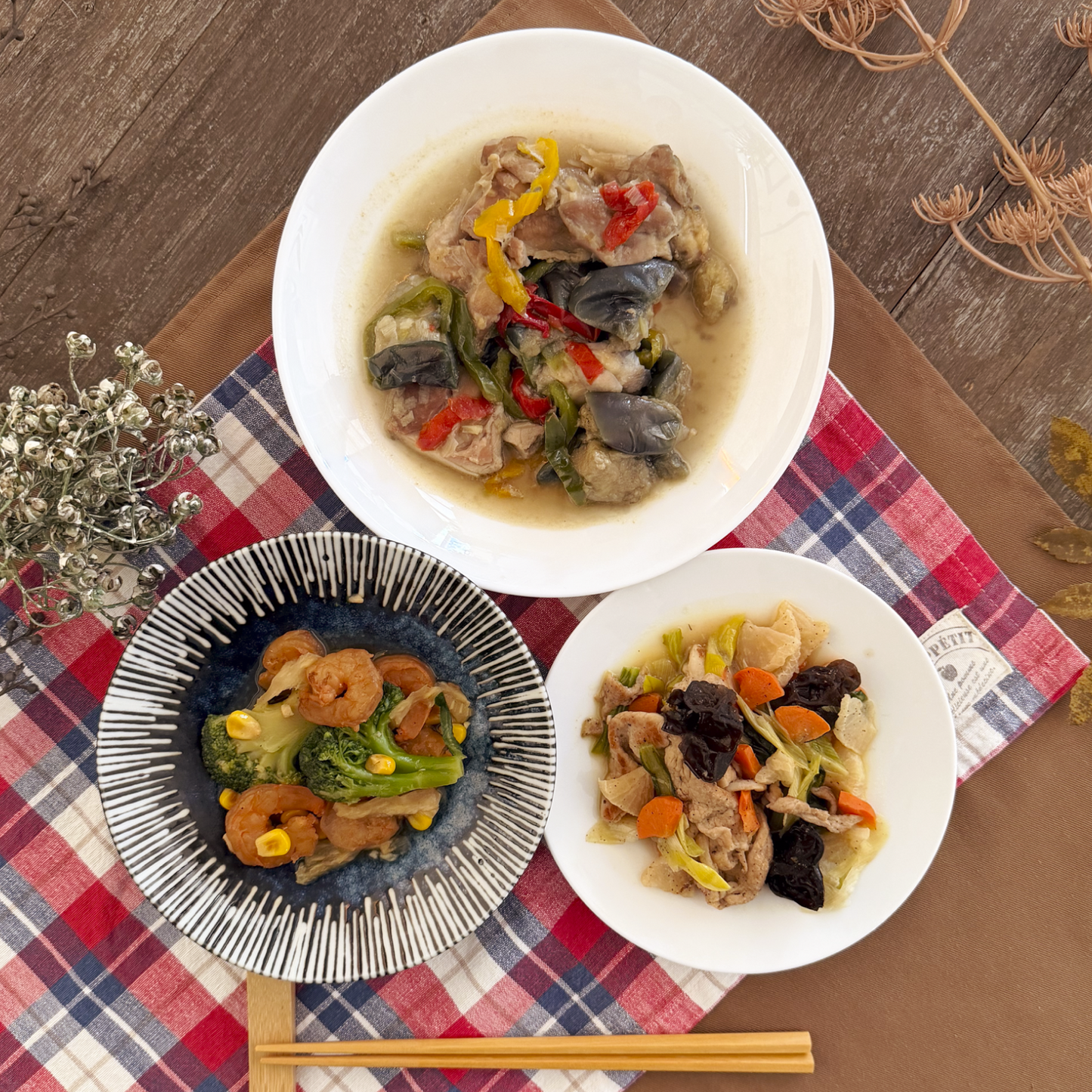 鶏とエビの旨辛中華プレート